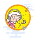 Cartoon Grandma Listening Song Vector Graphic Royalty Free Stock Photo