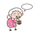 Cartoon Grandma Planting a Plant Vector Concept Royalty Free Stock Photo