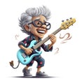 a cartoon grandma playing guitar with glasses