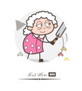 Cartoon Grandmother Playing with Bat Vector Illustration Royalty Free Stock Photo