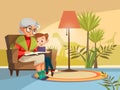 cartoon grandmother reading to boy