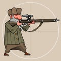 Cartoon grandpa holding a rifle and aiming at a telescopic sight