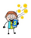 Cartoon Grandpa showing Mobile Money