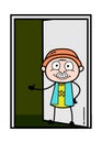 Cartoon Grandpa Standing at door