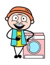 Cartoon Grandpa standing with washing machine