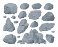 Cartoon granite stones, mountain rock stone heap. Boulder rocky stones, granite rocks and grey pebbles vector symbols illustration Royalty Free Stock Photo