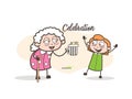 Cartoon Granny Celebrating with Granddaughter Vector Illustration