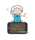 Cartoon Granny Doing Meditation on Phone Vector Illustration