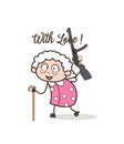 Cartoon Granny Holding a Gun Vector Illustration