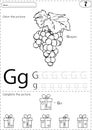 Cartoon grapes and gift. Alphabet tracing worksheet: writing A-Z and educational game for kids