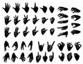 Cartoon silhouette human hands vector icons set