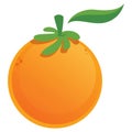 Cartoon graphic juicy fresh orange fruit with green leaf