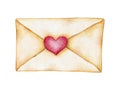 Cartoon graphics, vintage envelope with a red heart, love letter, colored pencils Royalty Free Stock Photo