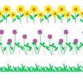 Cartoon grass and flowers seamless border. Meadow summer vector Royalty Free Stock Photo