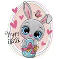 Cartoon Gray Bunny with Easter egg