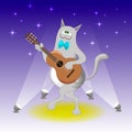 Cartoon gray cat playing guitar in spotlights Royalty Free Stock Photo