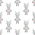 Cartoon gray goat, funny toy seamless pattern