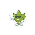 Cartoon green autumn leaves design mascot super cool.