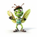 Charming 3d Render Cartoon Of A Playful Cricket With Knife