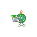 Cartoon green christmas ball with mascot student bring book