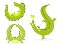 Cartoon green crocodile funny predator australian wildlife river reptile alligator flat vector illustration.