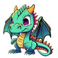 Cartoon green dragon character sticker isolated symbol year of dragon 2024