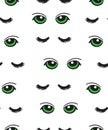 Cartoon green eyes seamless pattern.