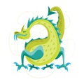 Cartoon Green Fantasy Animal Dragon. Vector
