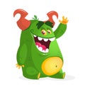 Cartoon green fat monster. Vector character for Halloween Royalty Free Stock Photo