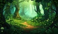 cartoon green forest with green foliage where leprechauns live