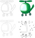 Cartoon green helicopter. Dot to dot game for kids