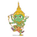 Cartoon green Indra god in Thai style. Royalty Free Stock Photo