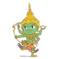 Cartoon green Indra god in Thai style.