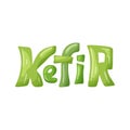 Cartoon green lettering of Kefir. Hand drawn vector template for logo or design packaging. Color isolated illustration on white