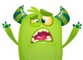 Cartoon green monster. Monster illustration with surprised expression. Royalty Free Stock Photo