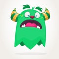 Cartoon green monster. Monster illustration with surprised expression. Shocking green gremlin mascot design Royalty Free Stock Photo