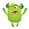 Cartoon green monster. Monster troll illustration with surprised expression. Green gremlin Royalty Free Stock Photo