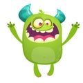 Cartoon green monster. Monster troll illustration with surprised expression. Royalty Free Stock Photo