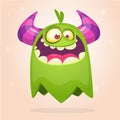 Cartoon green monster. Monster troll illustration with surprised expression. Green gremlin mascot design. Vector Halloween Royalty Free Stock Photo