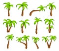 Cartoon green palm trees on a white background. Set of funny cartoon tropical trees patterns icons, for filling Royalty Free Stock Photo