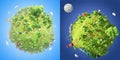 Cartoon Green planet Summer 3d illustration Collection