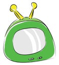 Cartoon of a green portable tv with yellow antennas vector illustration