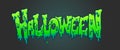 Cartoon green slime Halloween text with dark background