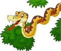 Cartoon green snake on branch Royalty Free Stock Photo