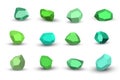 Cartoon green stones. Rock stone isometric set. Colorful boulders, natural building block shapes, wall stones. 3d flat Royalty Free Stock Photo