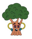 Cartoon green tree, guardian of nature and forest