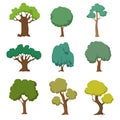 Cartoon green trees. Cute nature forest plant and bushes vector set isolated on white background Royalty Free Stock Photo
