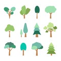 Cartoon green trees icons collection. Cute forest trees set Royalty Free Stock Photo