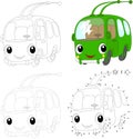 Cartoon green trolleybus. Vector illustration. Dot to dot game f