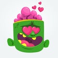 Cartoon green zombie in love. Halloween vector illustration.